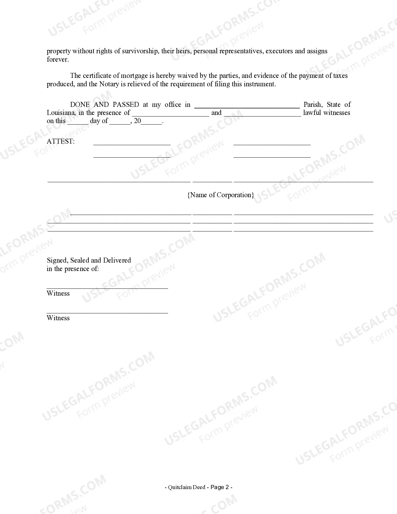 Preview Quitclaim Deed from Corporation to Husband and Wife