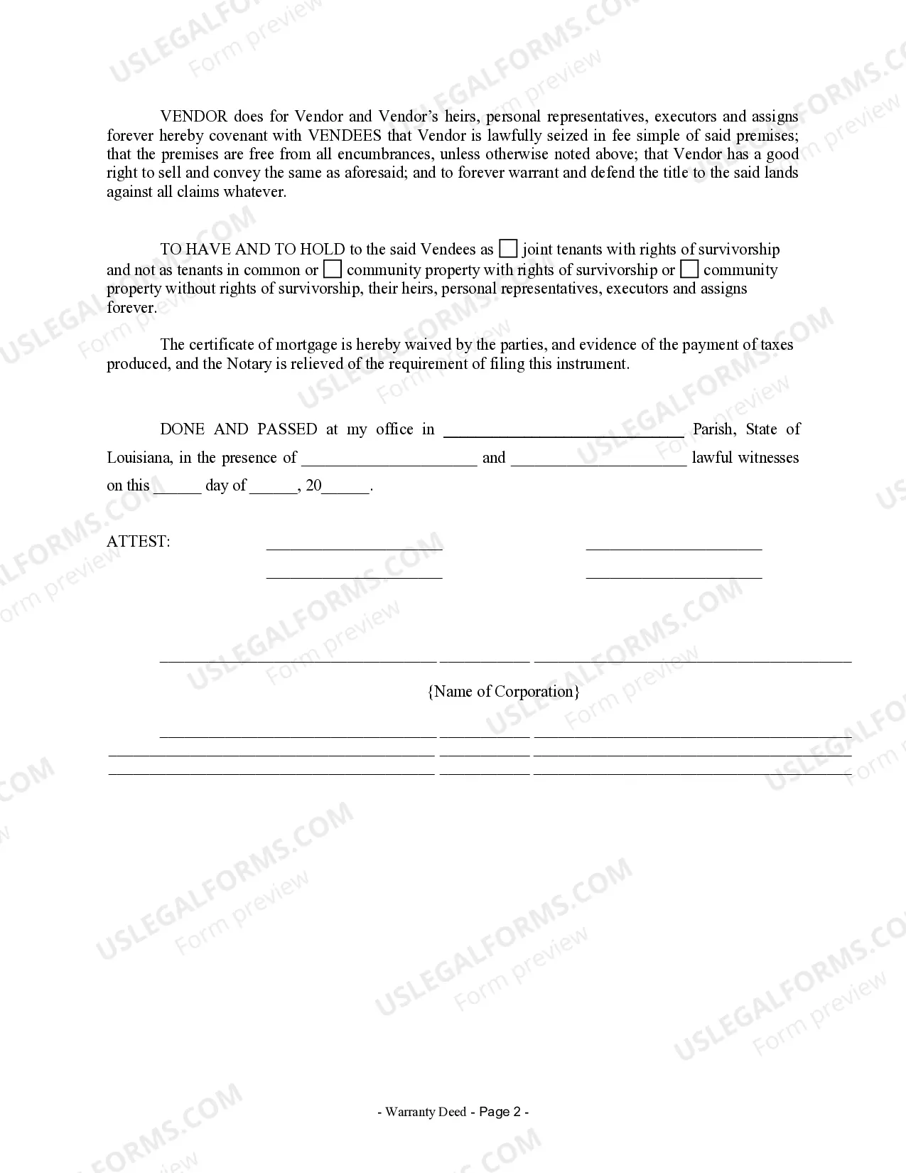Preview Warranty Deed from Corporation to Husband and Wife