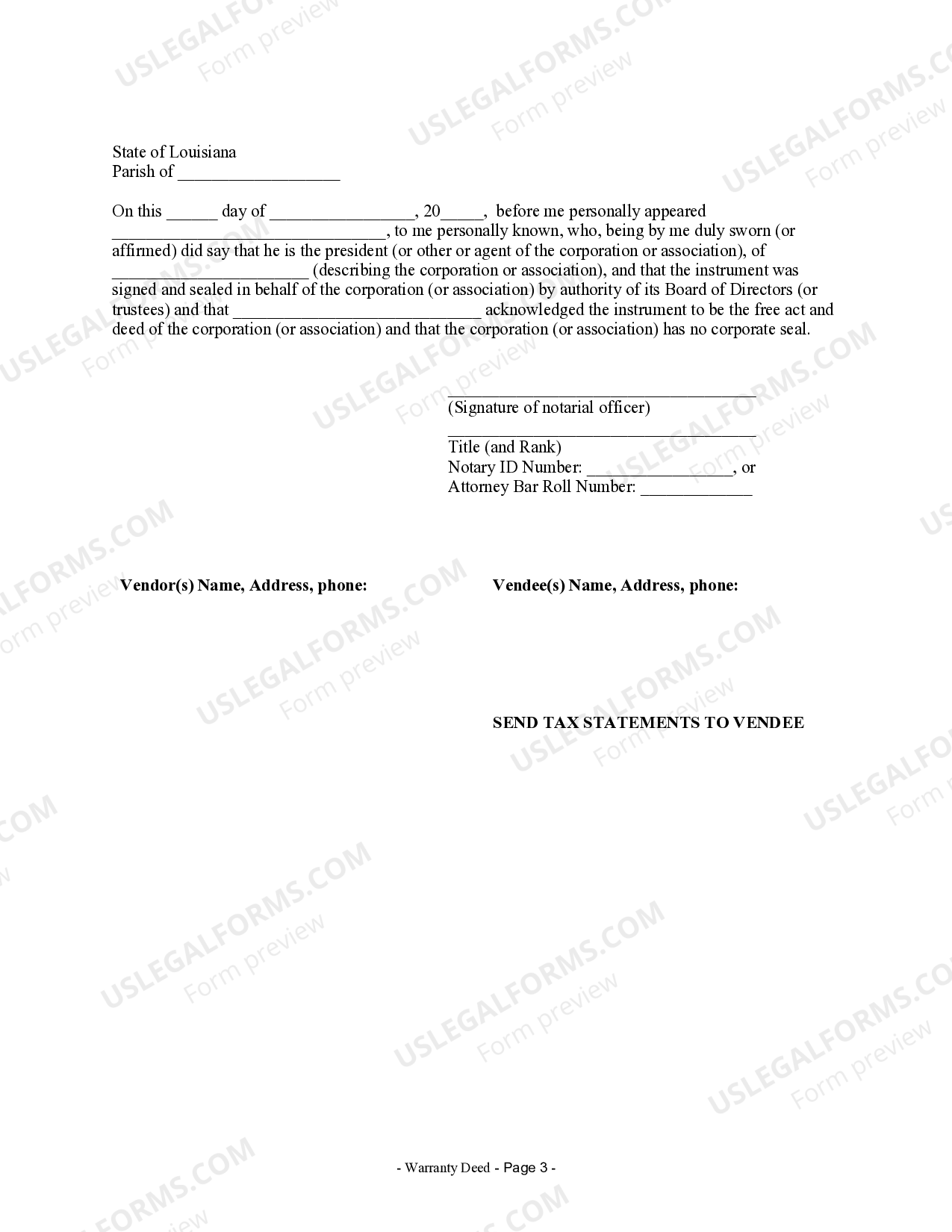 Louisiana Warranty Deed from Corporation to Individual US Legal Forms