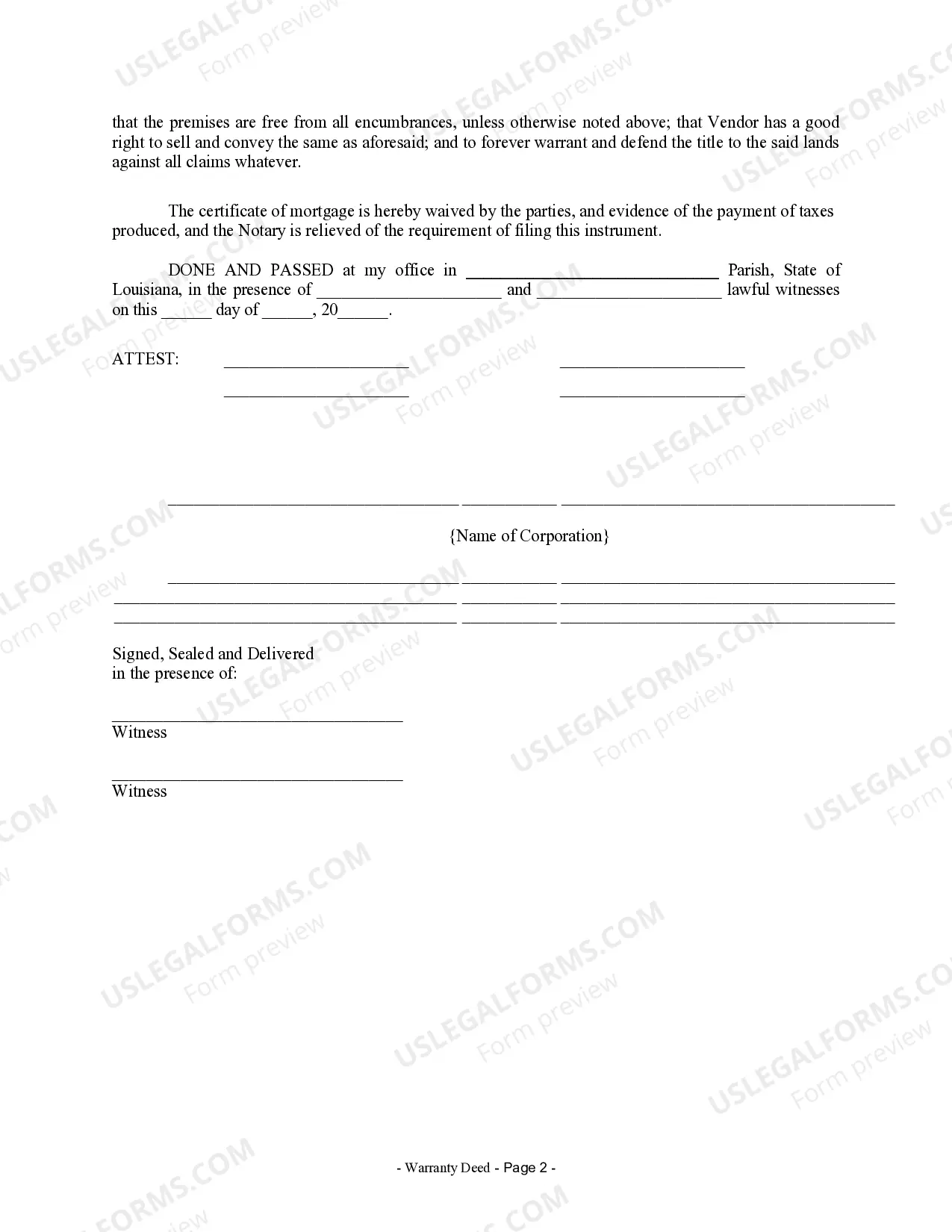 Preview Warranty Deed from Corporation to Individual
