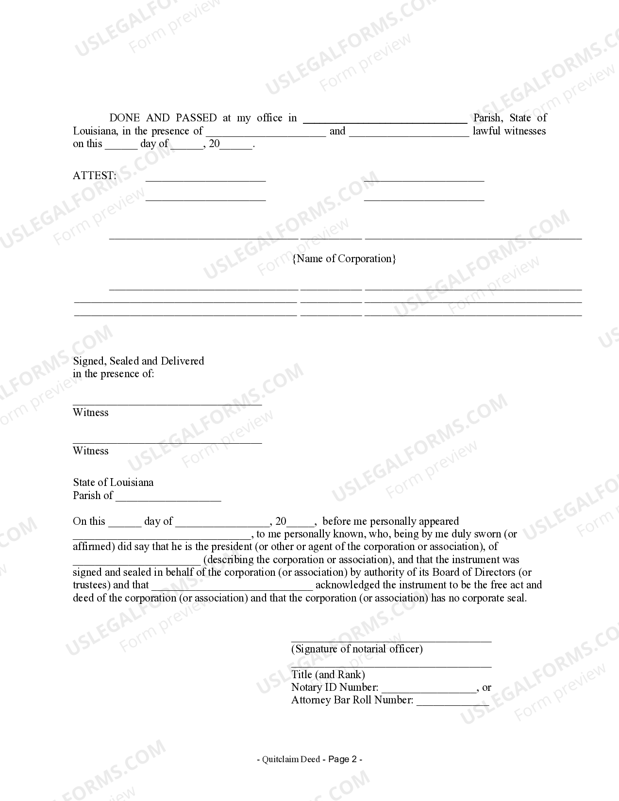 Louisiana Quitclaim Deed from Corporation to Corporation US Legal Forms
