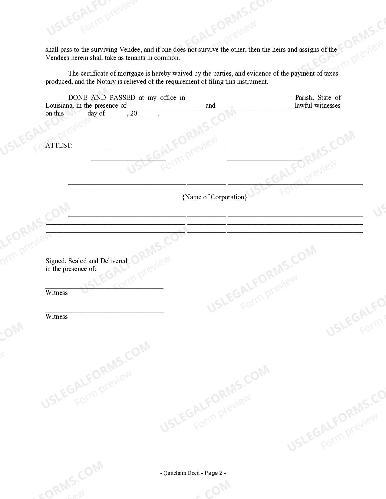 Preview Quitclaim Deed from Corporation to Two Individuals