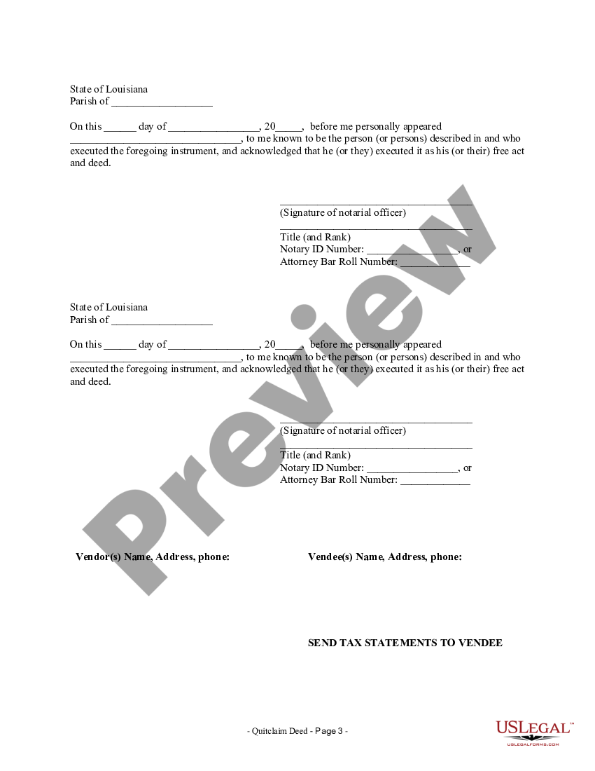 Louisiana Quitclaim Deed from Husband and Wife to Husband and Wife | US ...