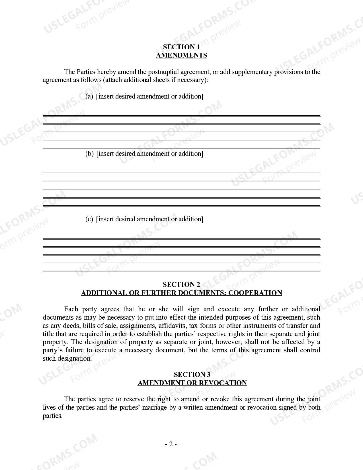 Preview Amendment to Postnuptial Property Agreement