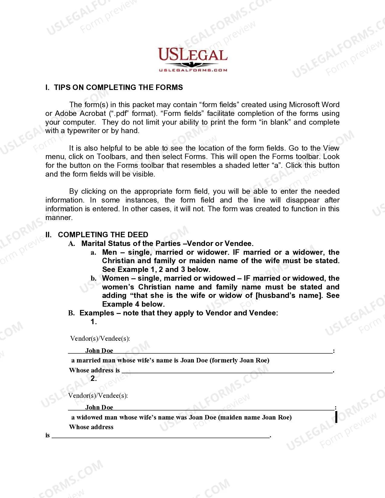 Preview Deed of Conveyance - Warranty - from two Individuals to Husband and Wife