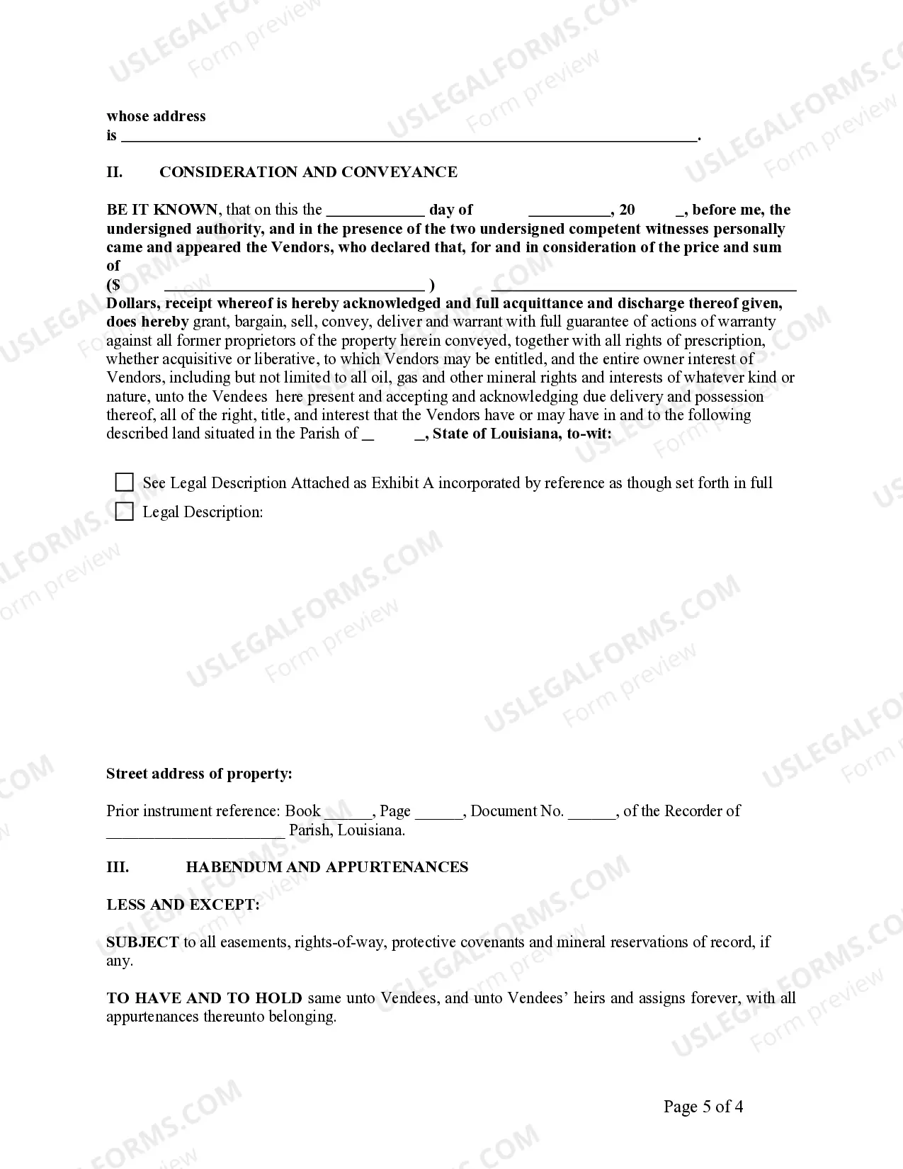 Preview Deed of Conveyance - Warranty - from two Individuals to Husband and Wife