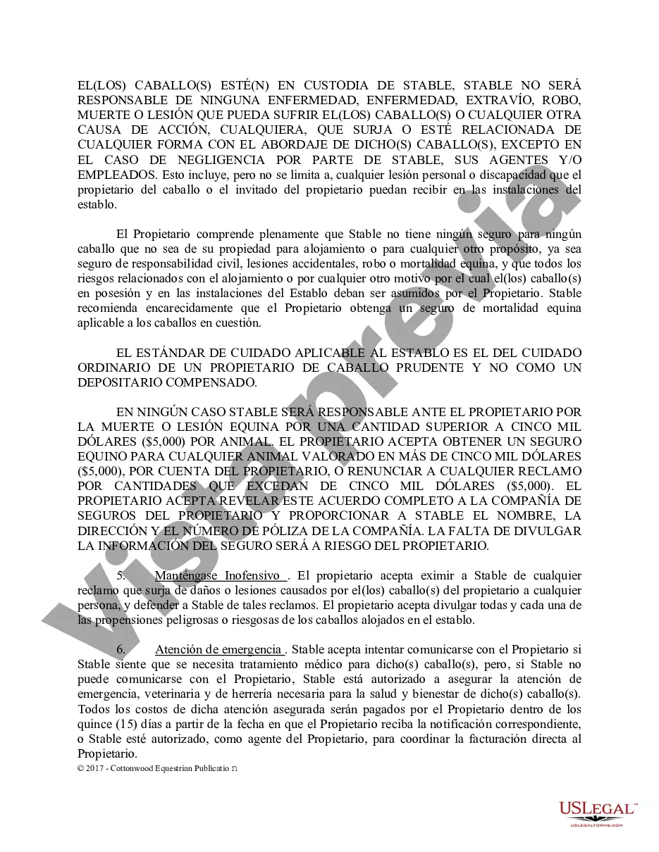 Preview Acuerdo de establo de embarque - Formularios equinos de caballos