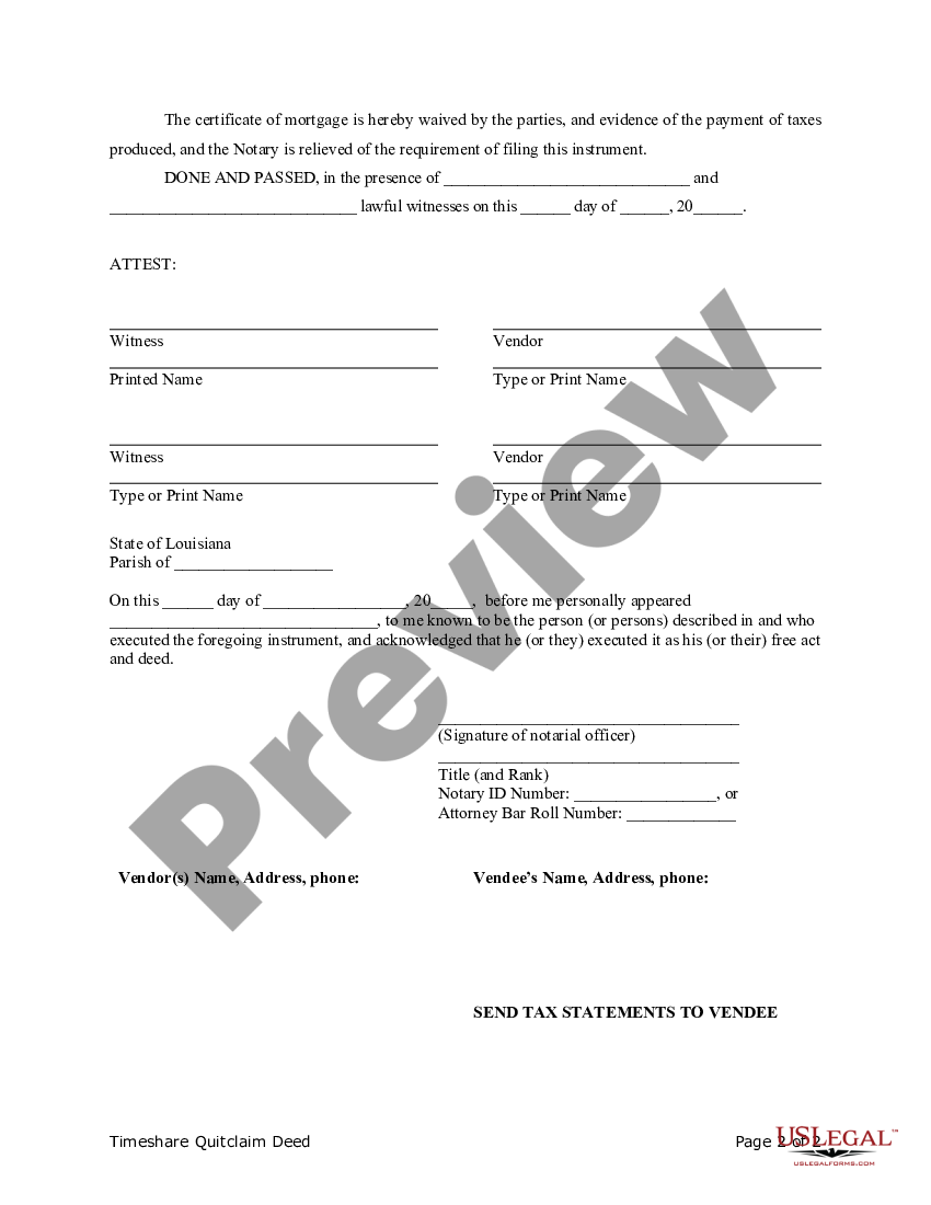 Louisiana Quit Claim Deed With Covenant | US Legal Forms