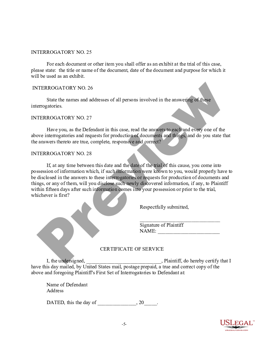 Louisiana discovery interrogatories from plaintiff to defendant with