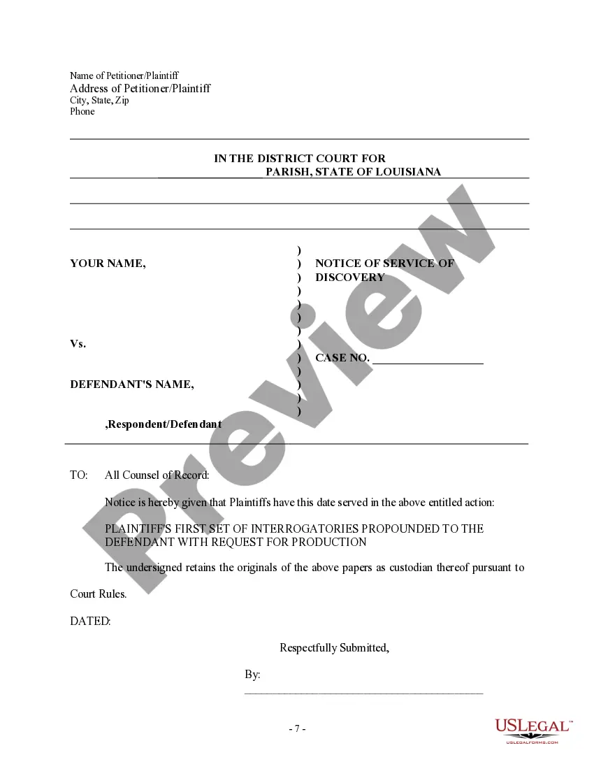 Get Discovery Interrogatories from Plaintiff to Defendant with Production Requests Preview Discovery Interrogatories from Plaintiff to Defendant with Production Requests