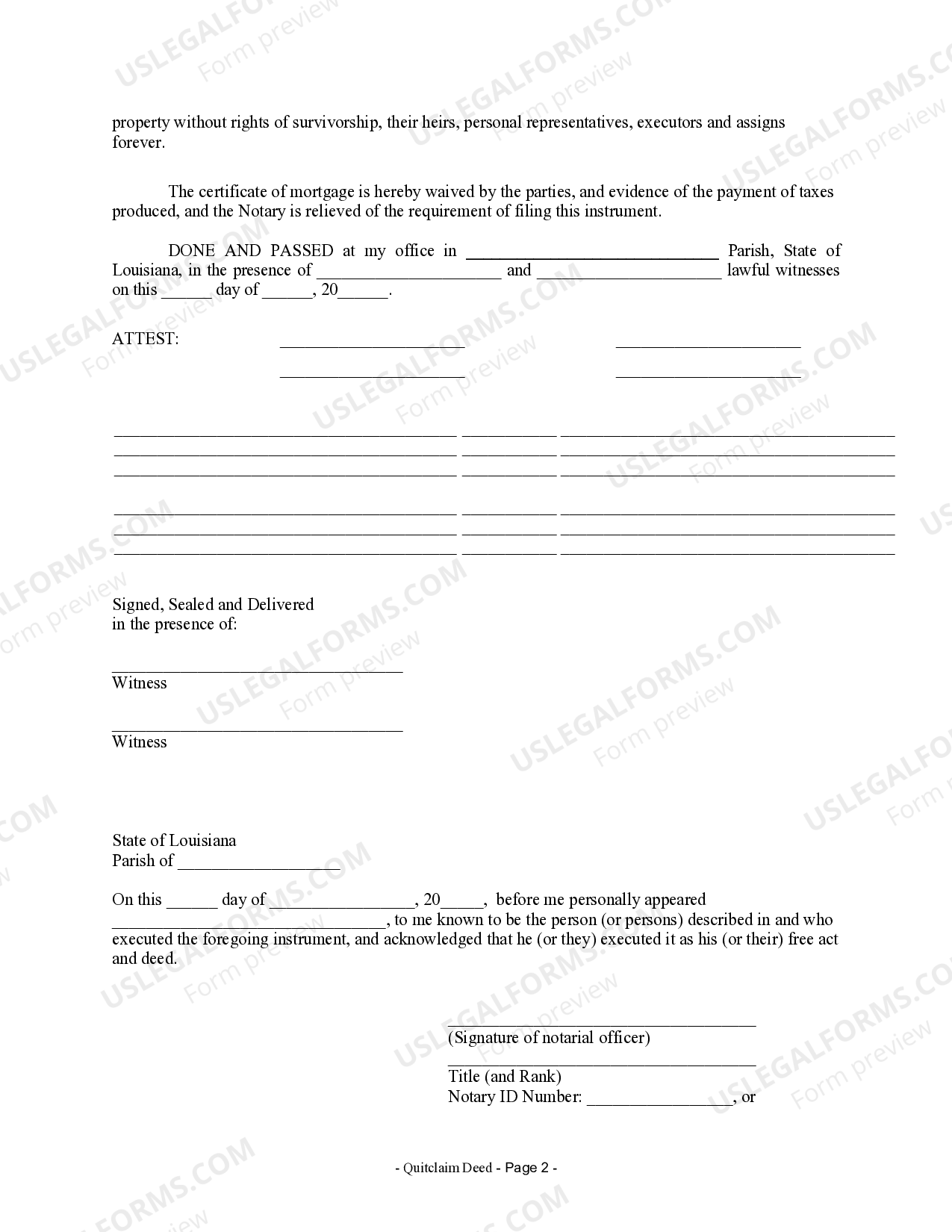 Louisiana Quitclaim Deed by Two Individuals to Husband and Wife ...