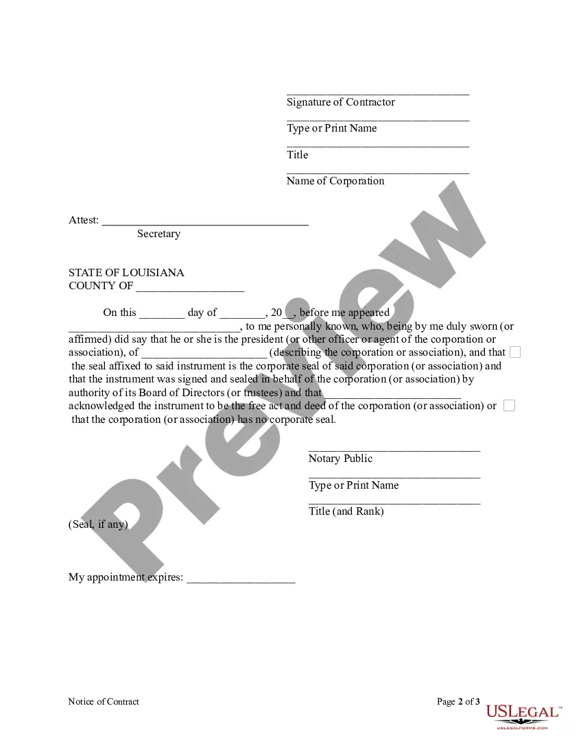 Preview Notice of Contract - Corporation or LLC