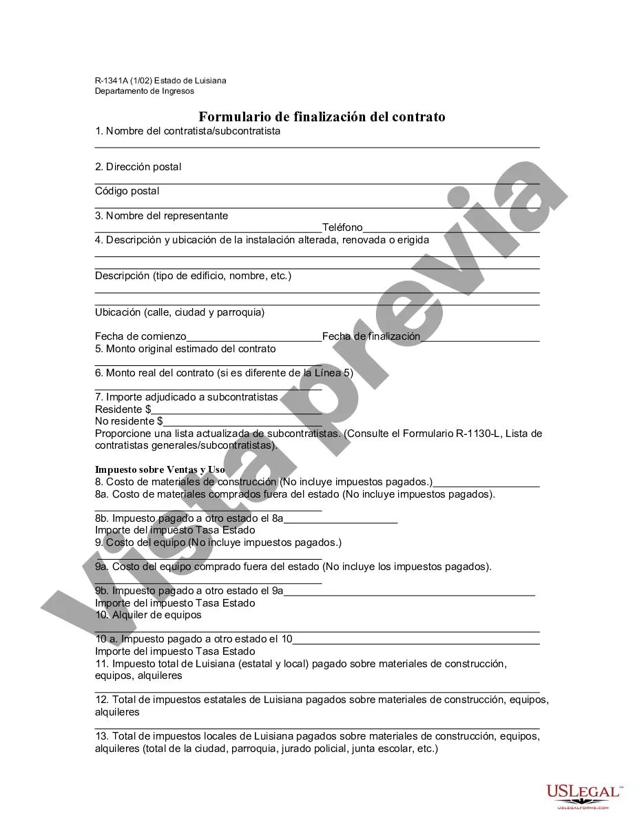Preview Formulario de finalización del contrato de Luisiana