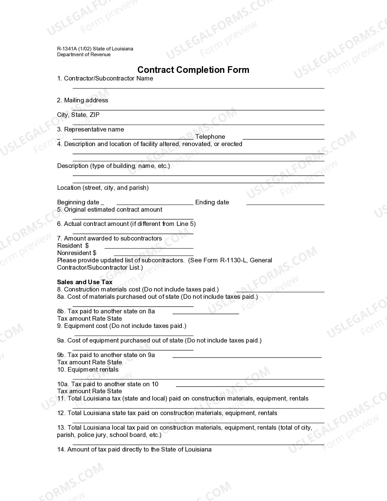 Preview Louisiana Contract Completion Form