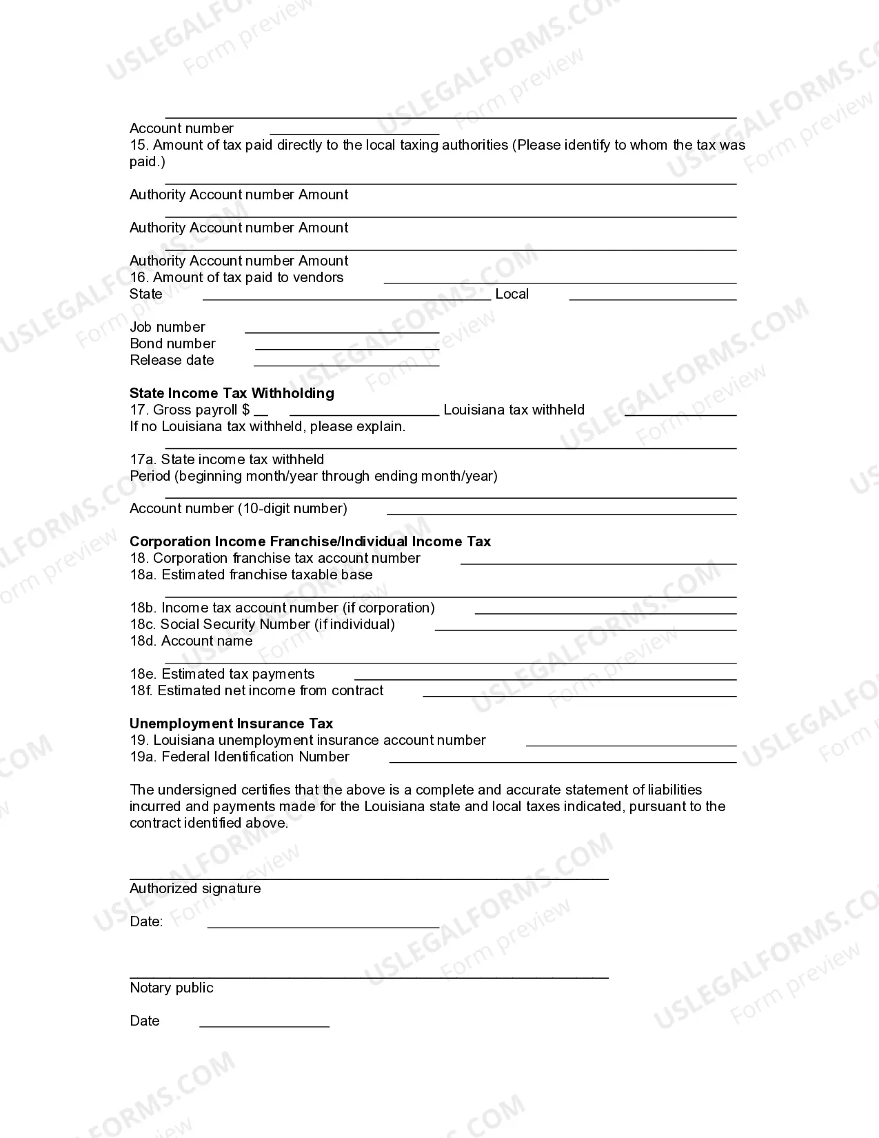 Preview Louisiana Contract Completion Form