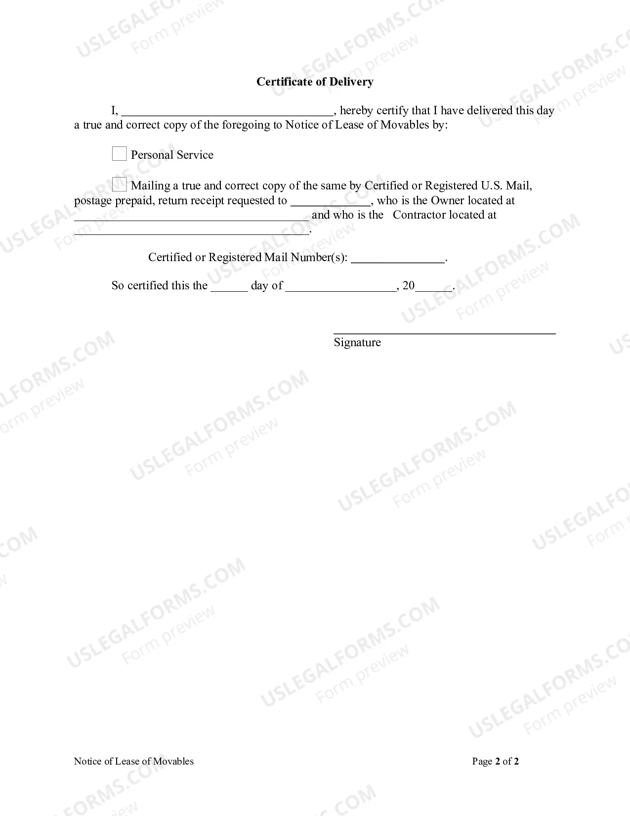 Preview Notice of Lease of Movables - Individual