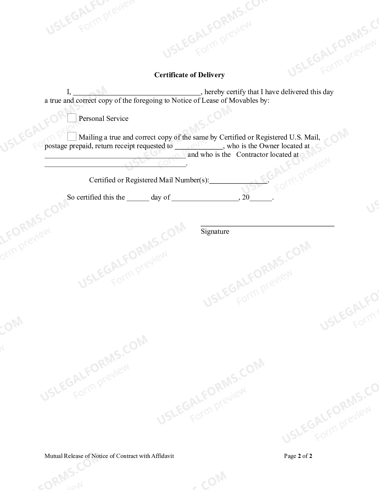 Preview Notice of Lease of Movables - Corporation or LLC