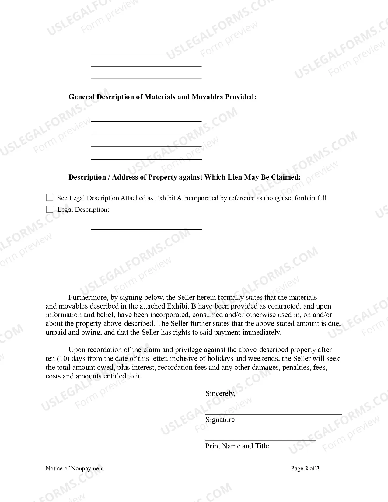 Preview Notice of NonPayment (Seller of Movables) - Individual