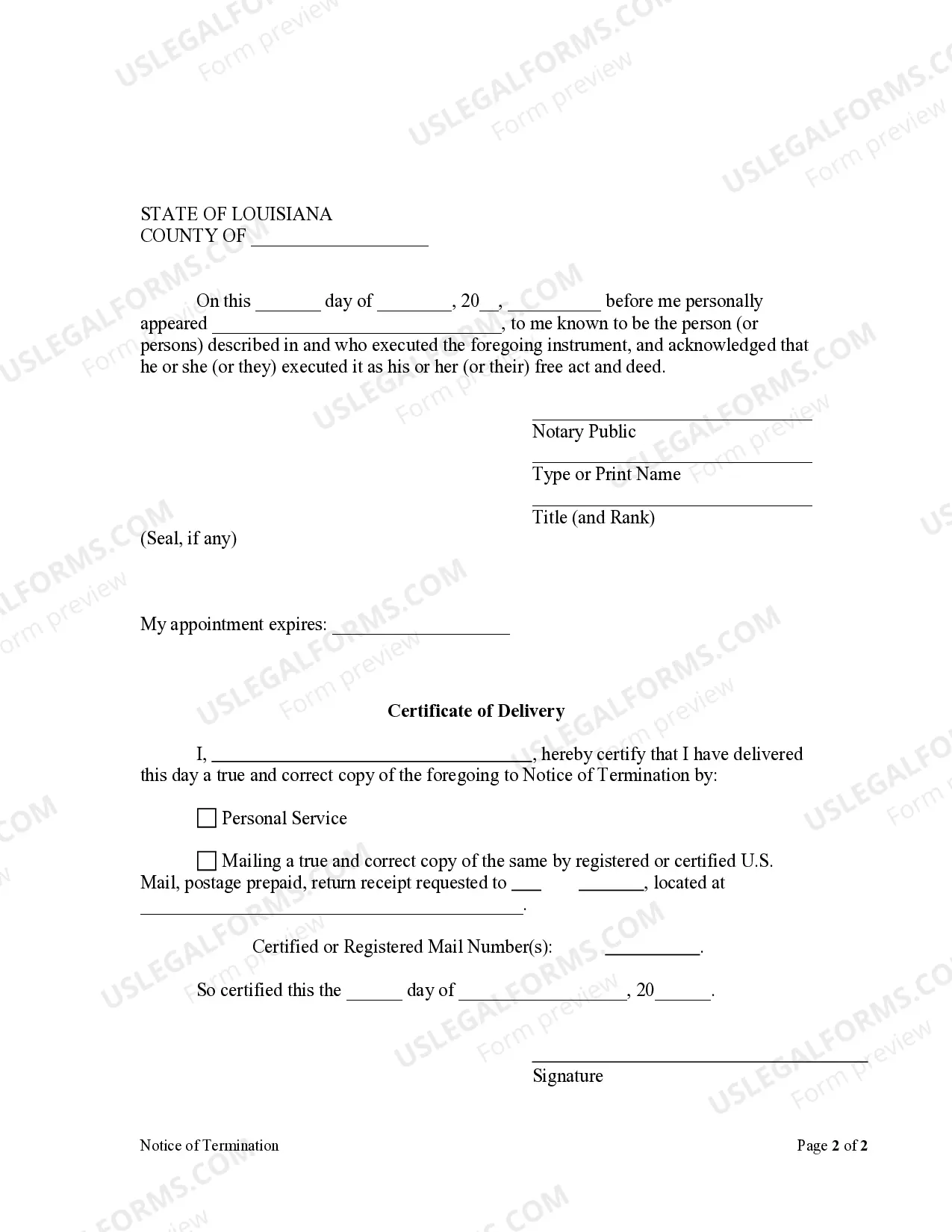 Preview Notice of Termination - Individual