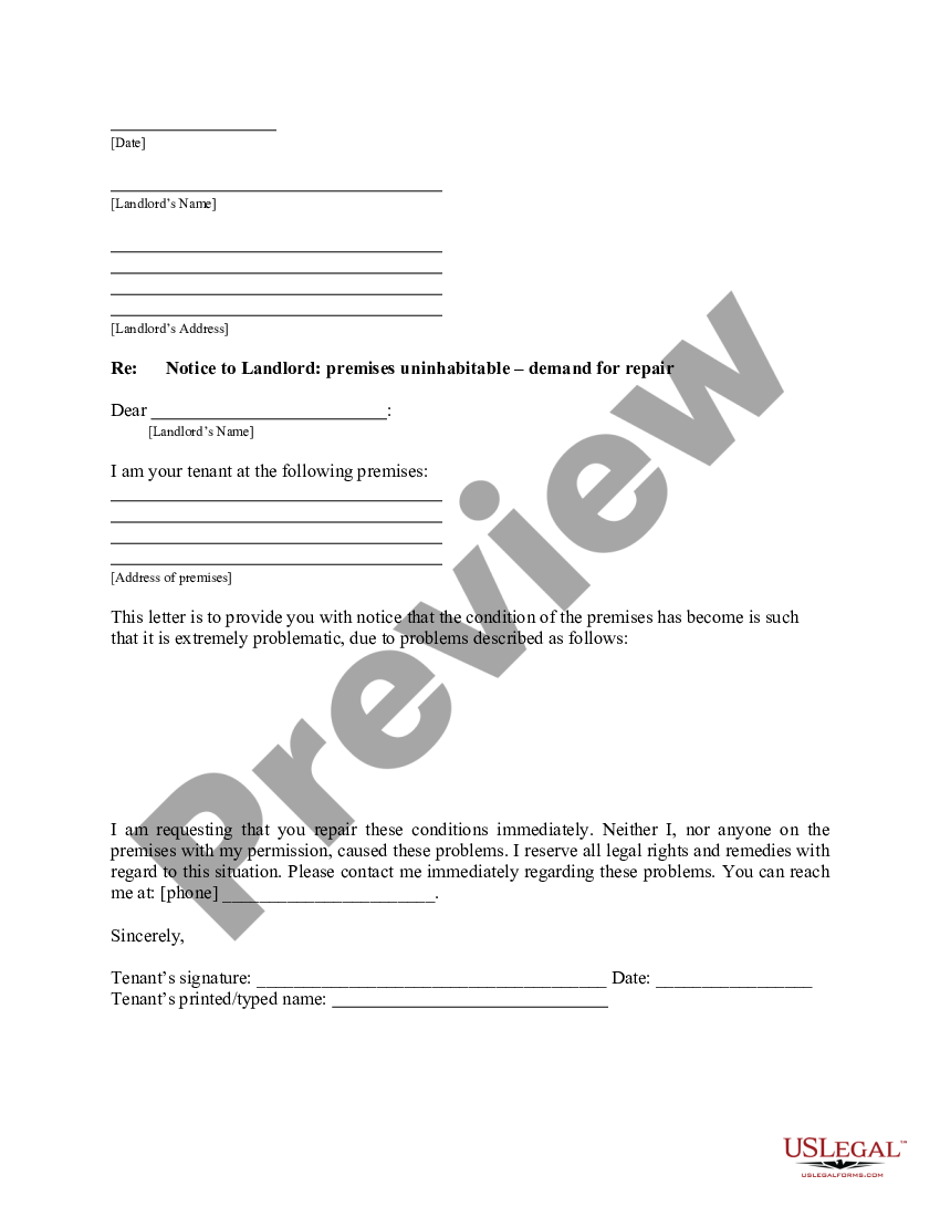 Letter Of Intent To Sue Landlord With Settlement Demand | US Legal Forms