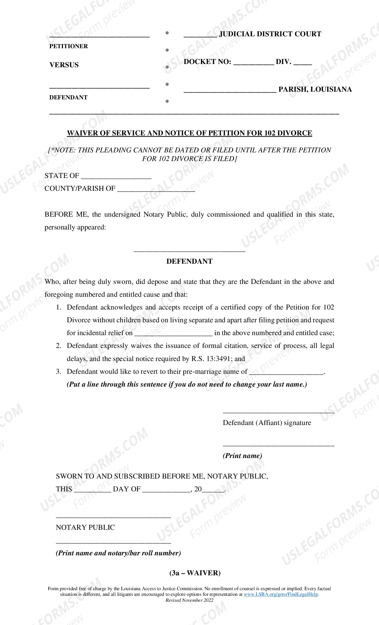 Preview Article 102 Divorce - No Minor Children - With Request for Incidental Relief