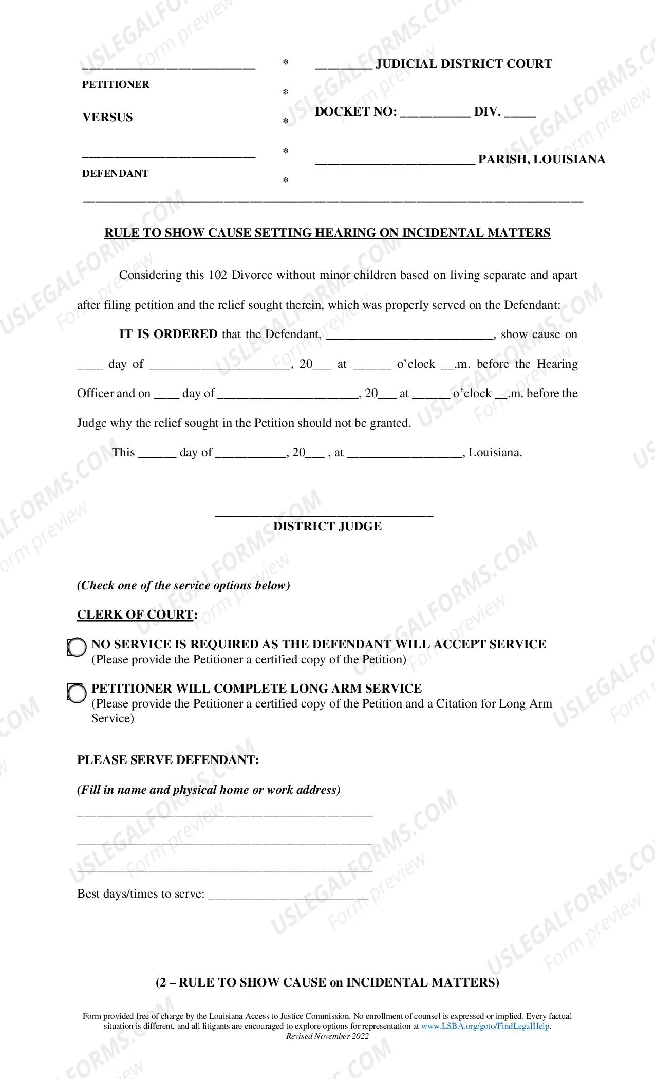 Preview Article 102 Divorce - No Minor Children - With Request for Incidental Relief