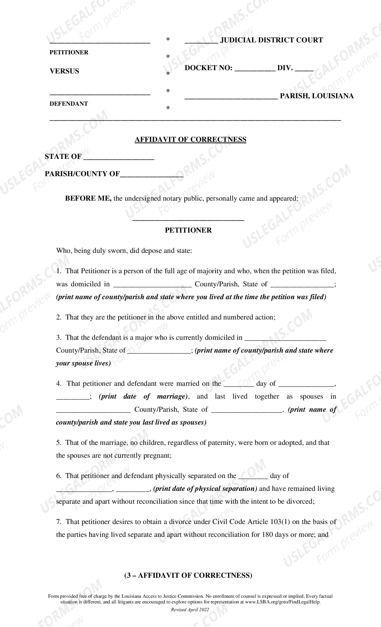 Preview Article 103 Divorce - No Minor Children - For Divorce Issue Only and for Requesting Use of Allowed Last Name