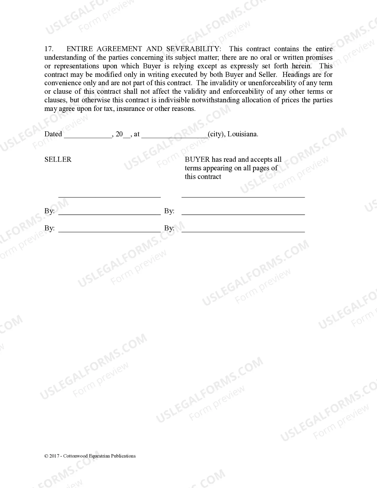 Preview Installment Purchase and Security Agreement Without Limited Warranties - Horse Equine Forms