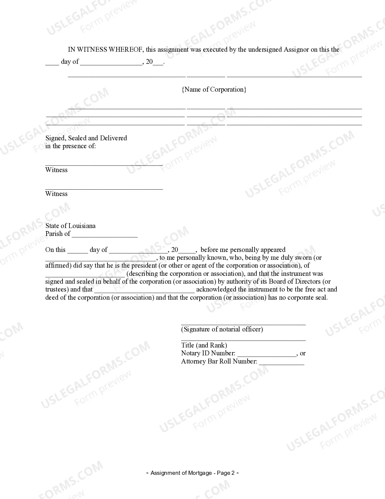 Preview Assignment of Mortgage by Corporate Mortgage Holder