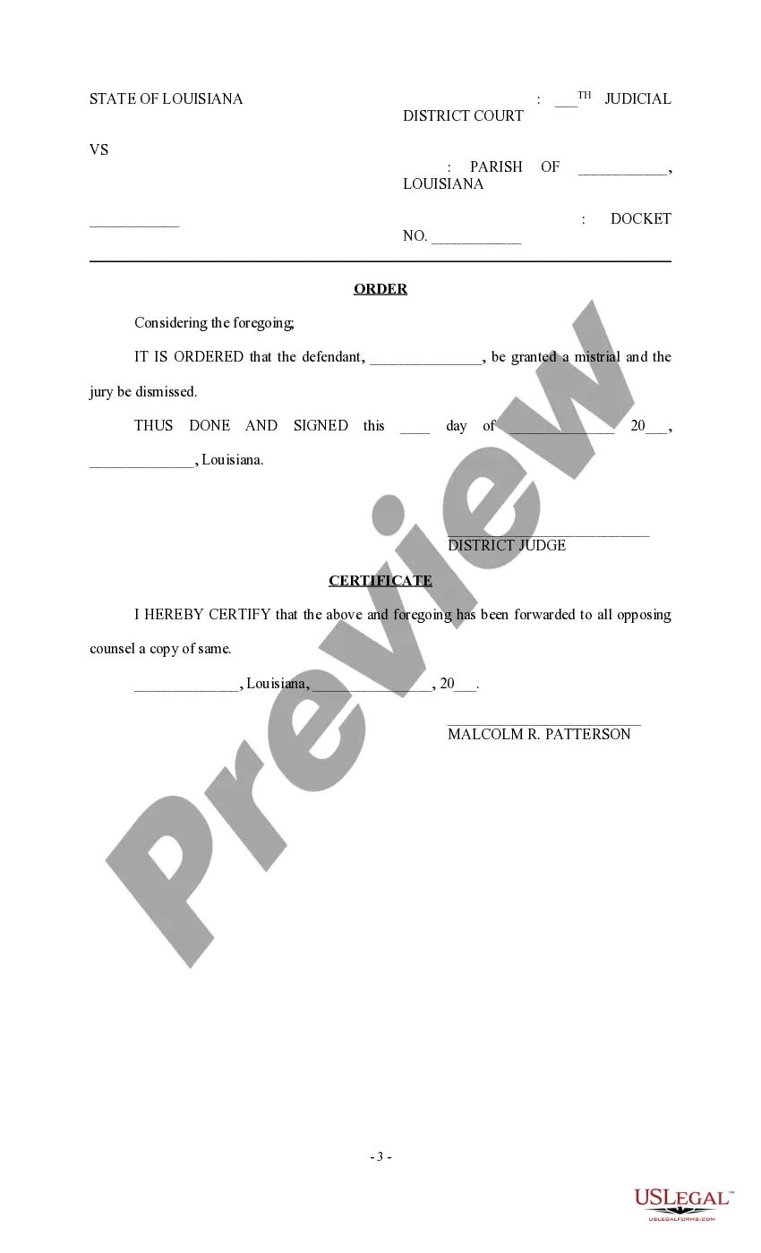 Preview Motion for Mistrial and Order