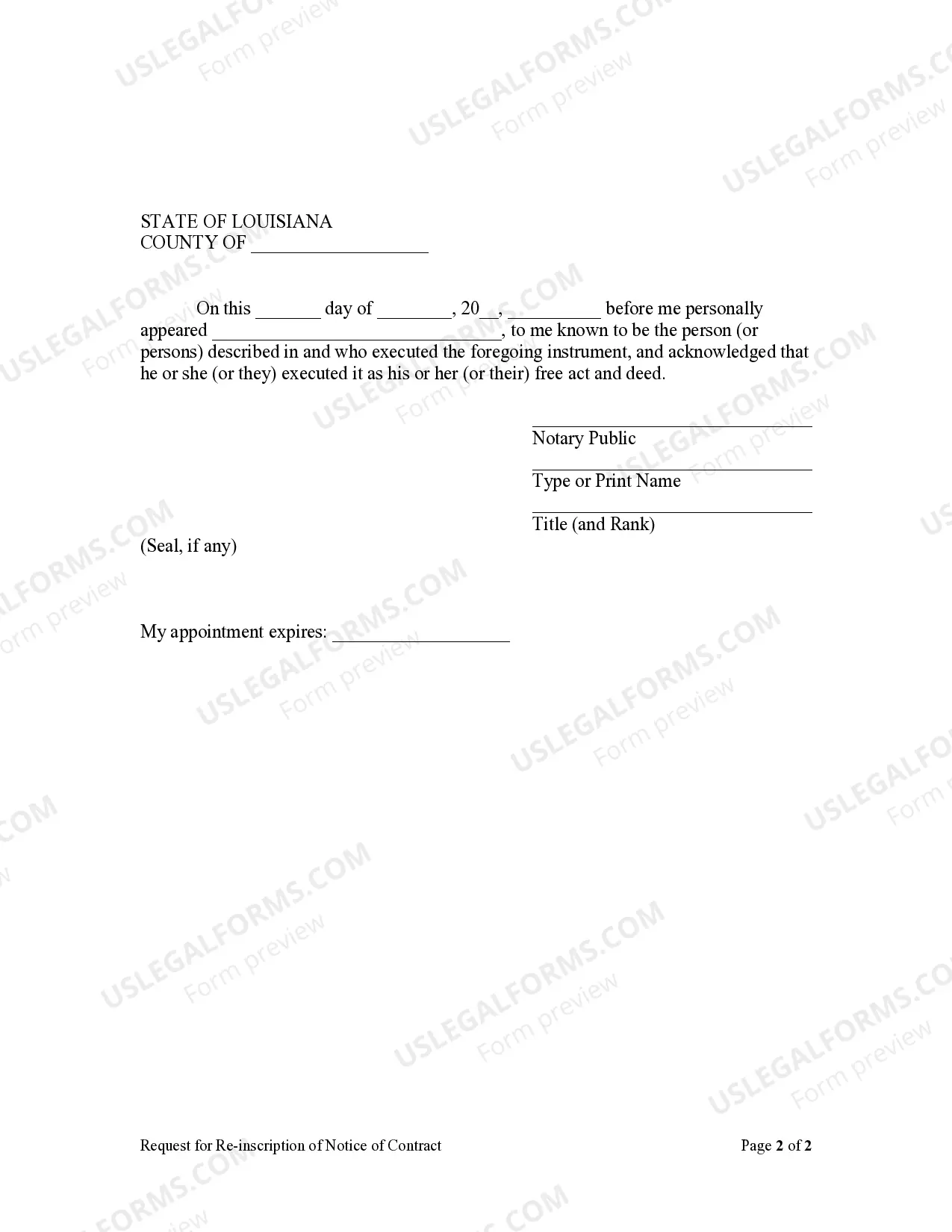 Preview Request for Reinscription of Notice of Contract - Individual