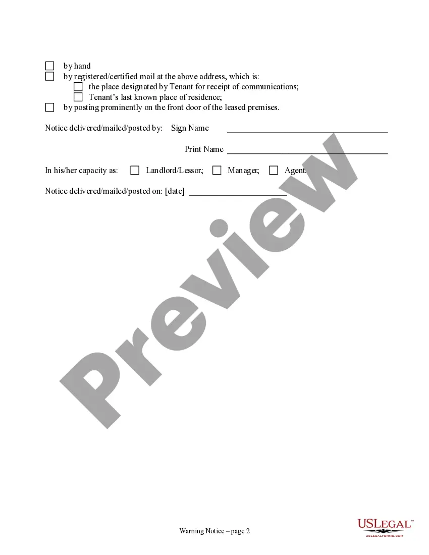 Preview Notice of Default in Payment of Rent as Warning Prior to Demand to Pay or Terminate for Nonresidential or Commercial Property