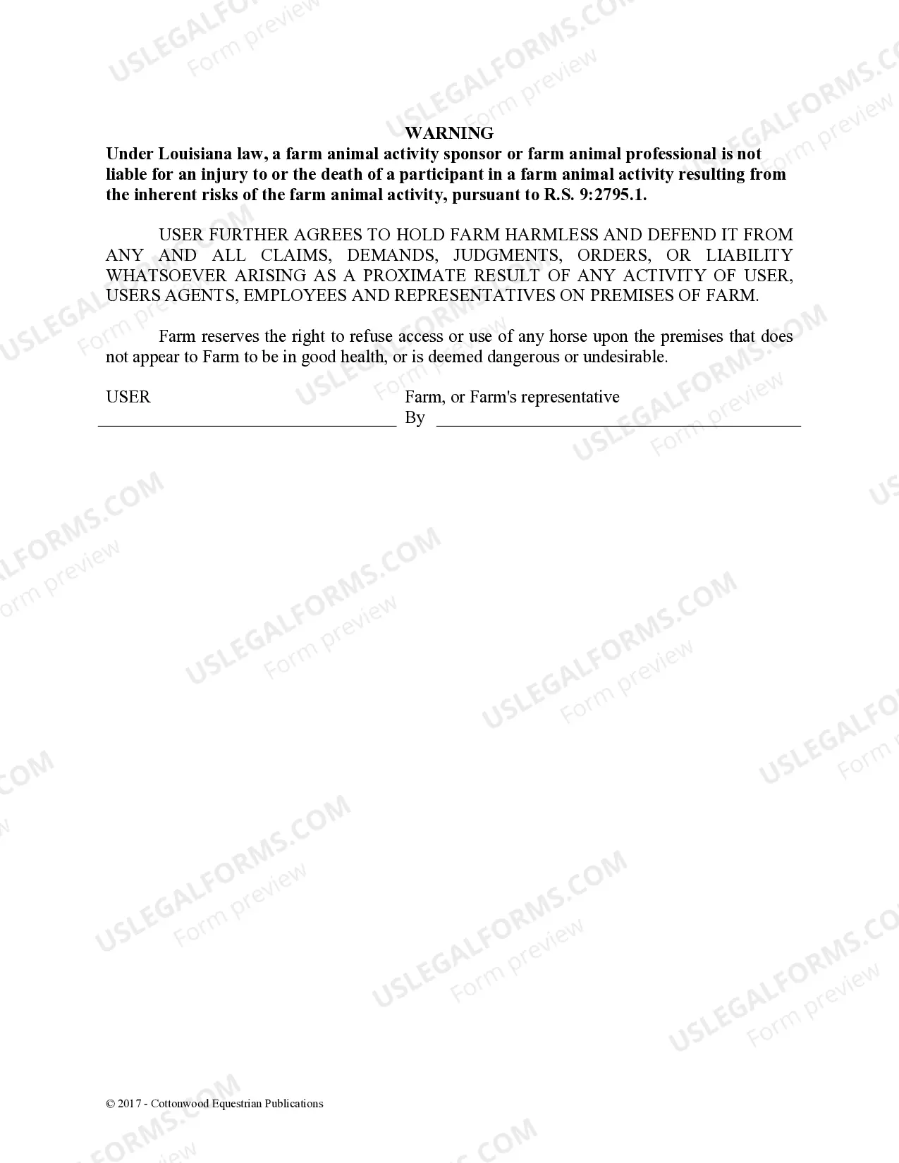 Preview Facility Release Agreement - Show Or Clinic - Horse Equine Forms