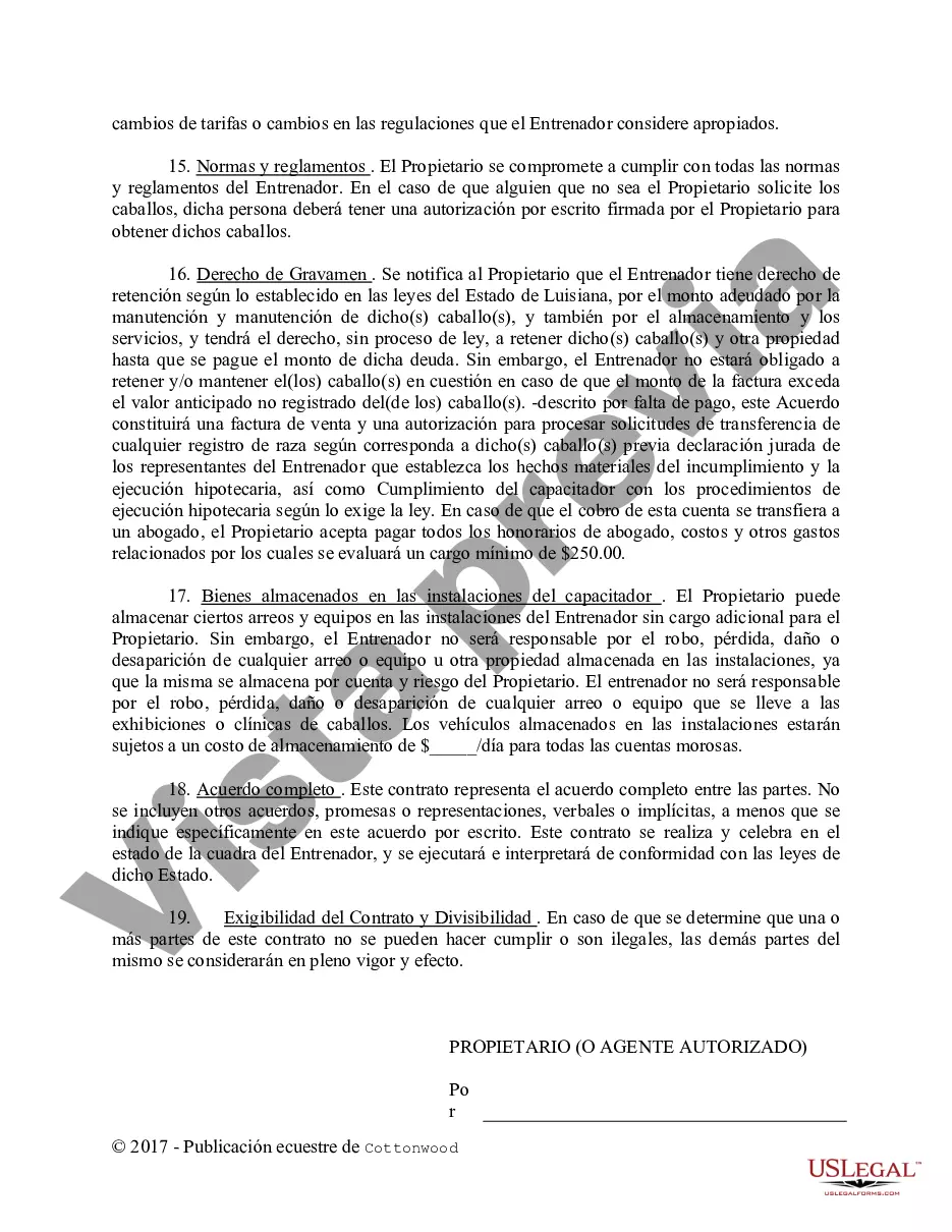 Preview Contrato de Entrenamiento - Caballo Equino Formas