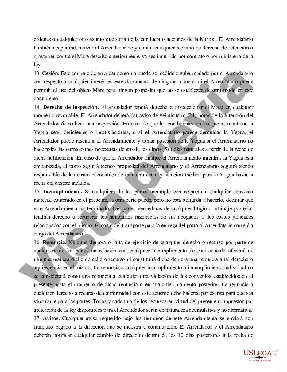 Preview Contrato de arrendamiento de yegua de cría de Luisiana