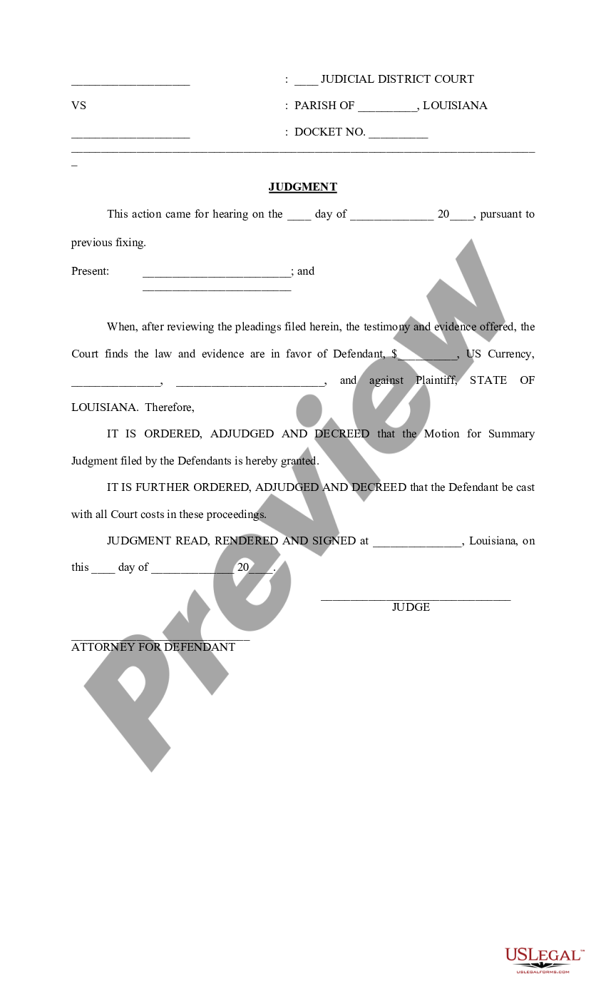 Motion For Summary Judgment In Louisiana Us Legal Forms