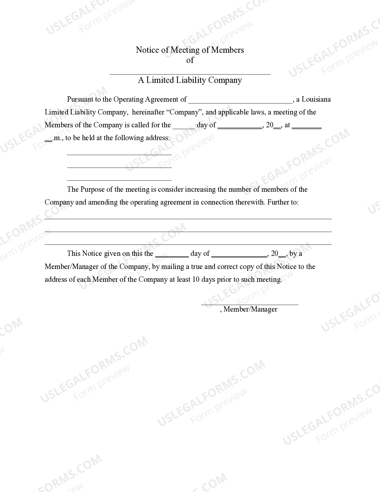 Louisiana LLC Notices Limited Liability Company US Legal Forms