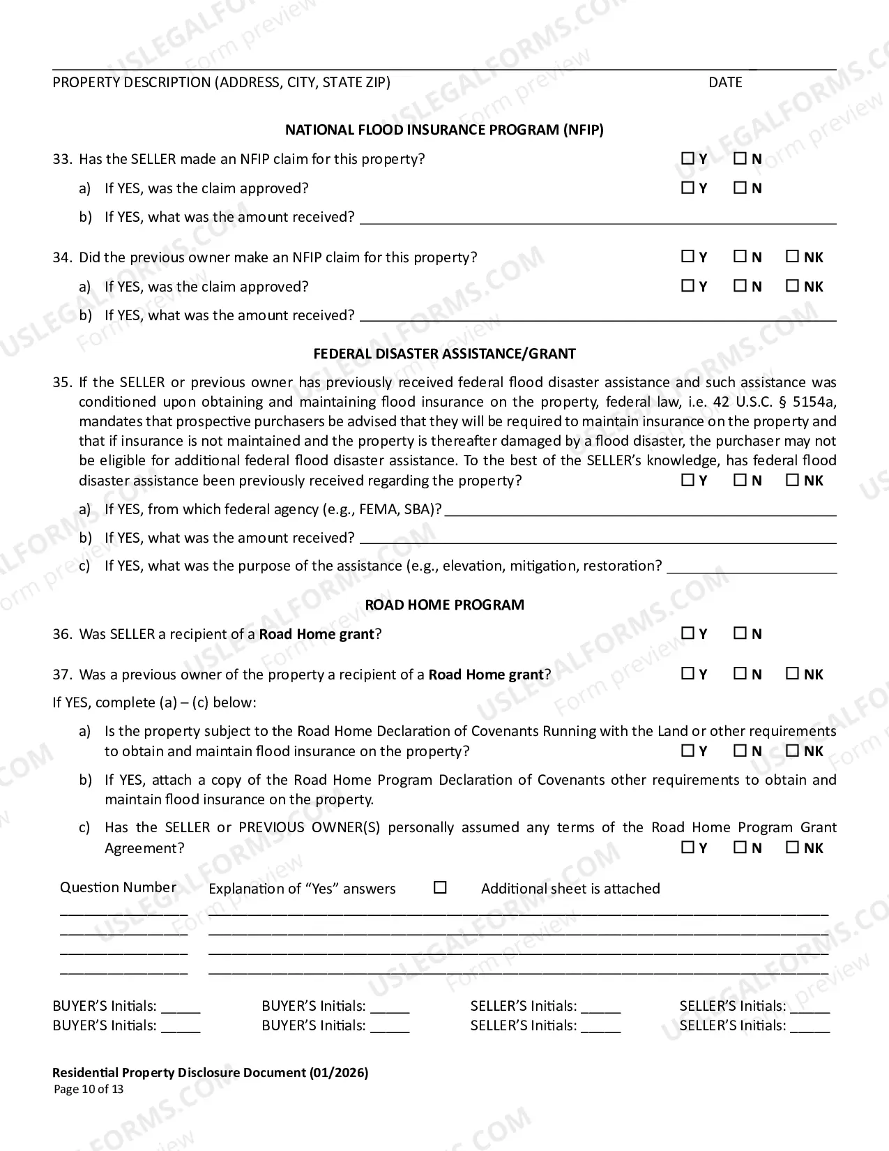 Preview Residential Real Estate Sales Disclosure Statement