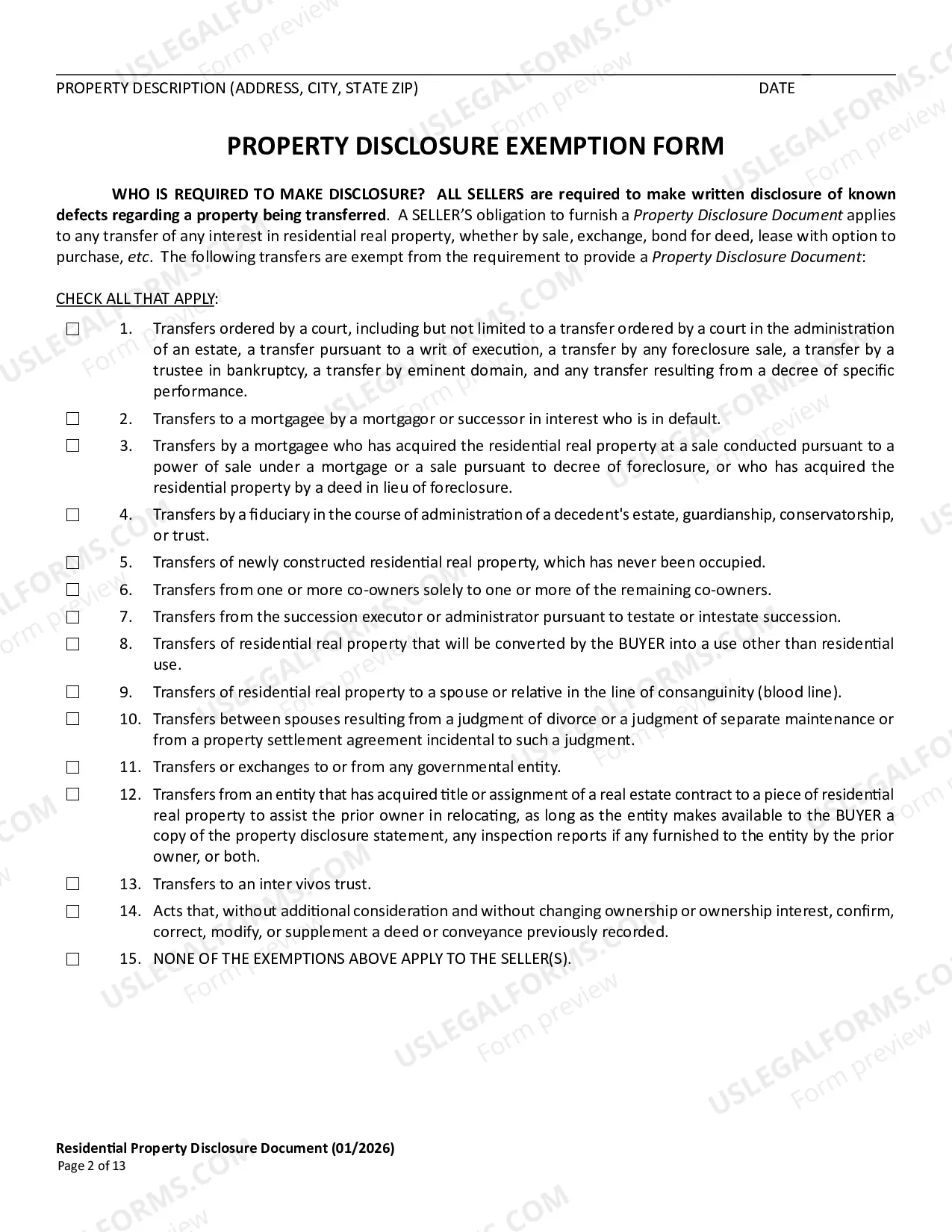 Preview Residential Real Estate Sales Disclosure Statement