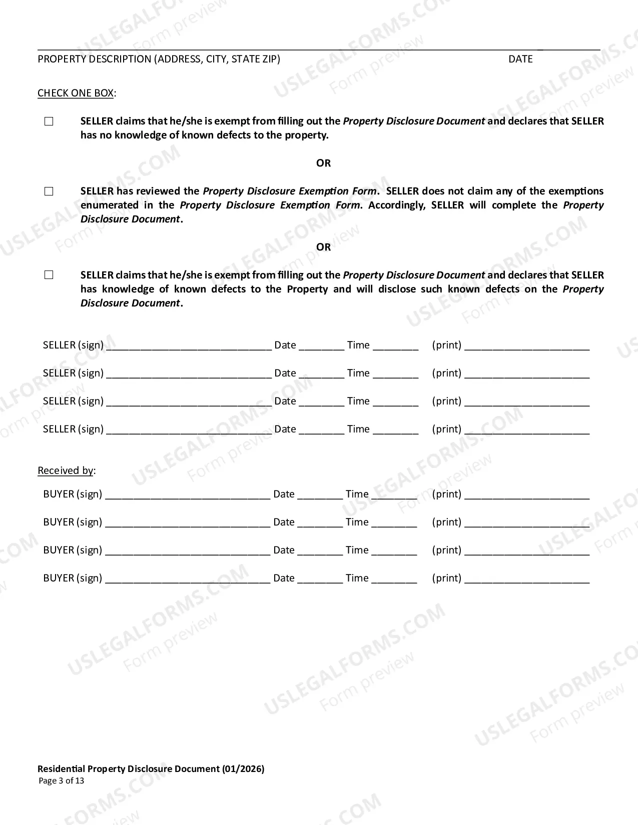Preview Residential Real Estate Sales Disclosure Statement