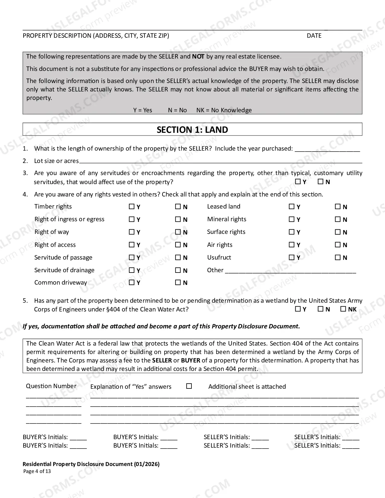 Preview Residential Real Estate Sales Disclosure Statement