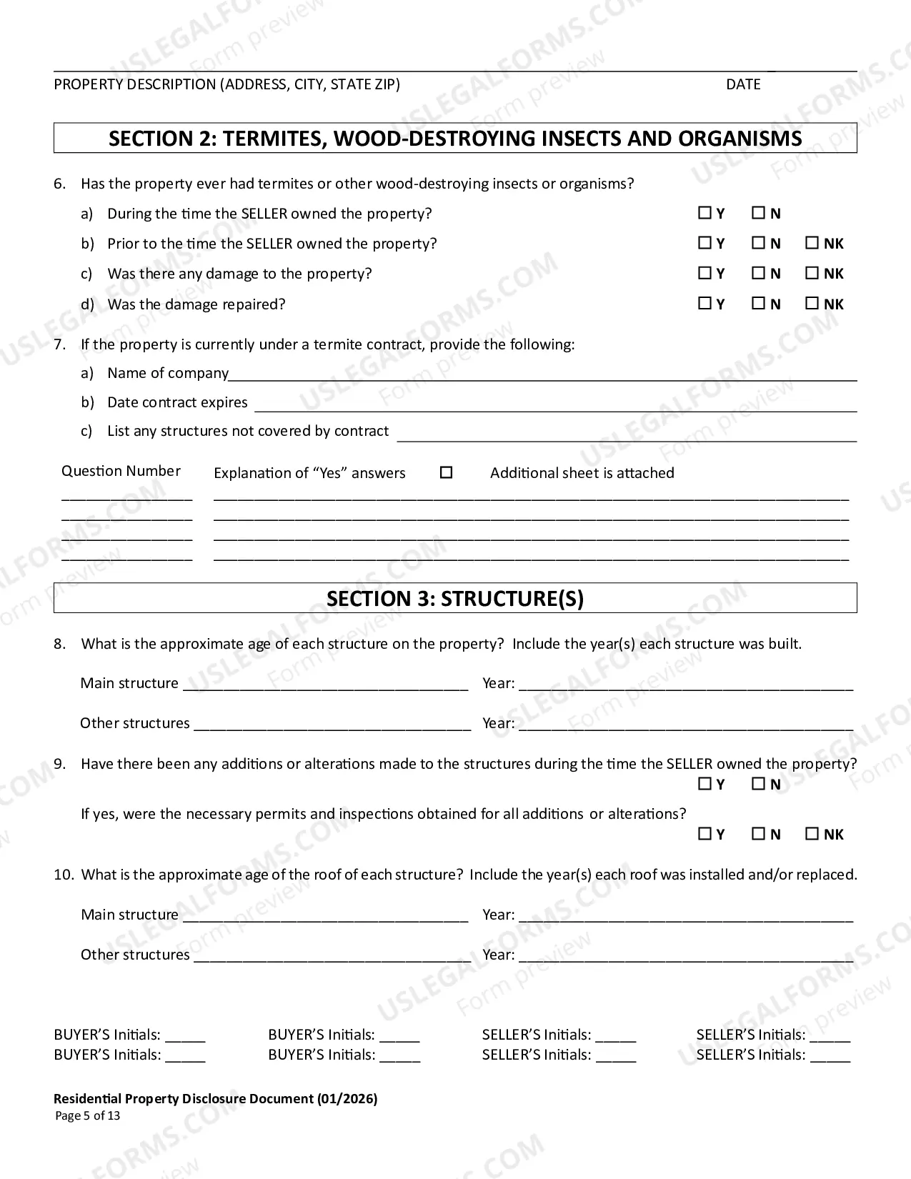 Preview Residential Real Estate Sales Disclosure Statement