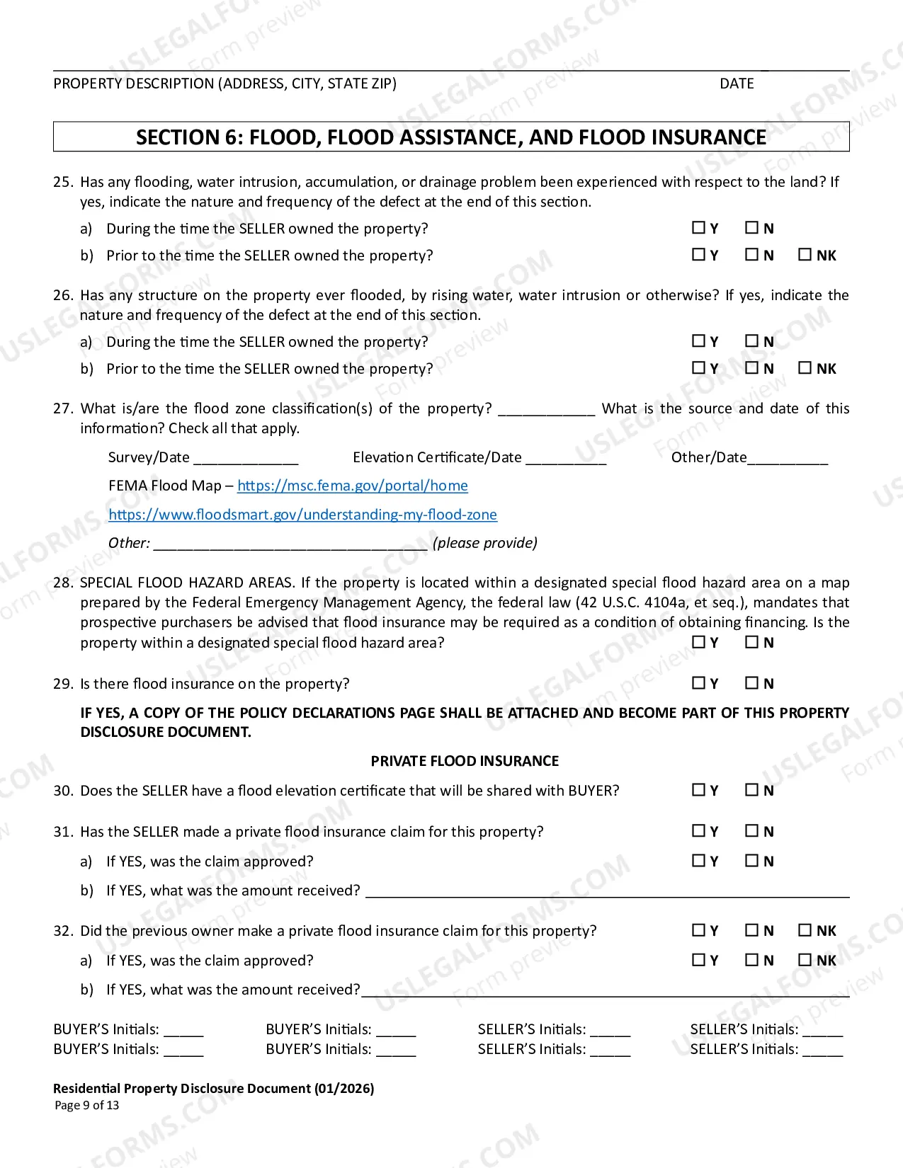 Preview Residential Real Estate Sales Disclosure Statement