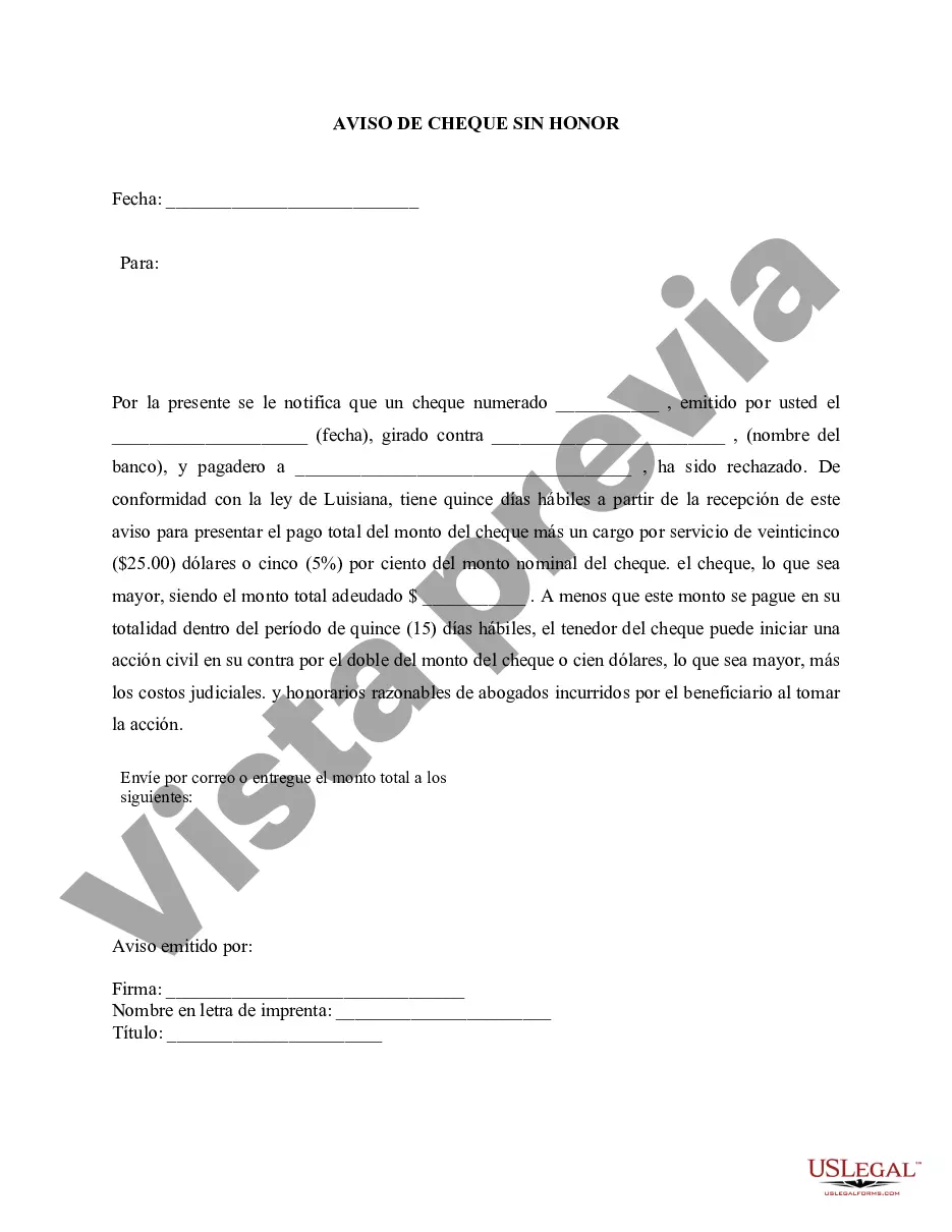 Preview Aviso de cheque sin fondos - Civil - Palabras clave: cheque sin fondos, cheque sin fondos