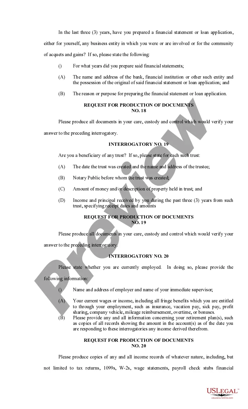 Preview Interrogatories and Request for Production of Documents