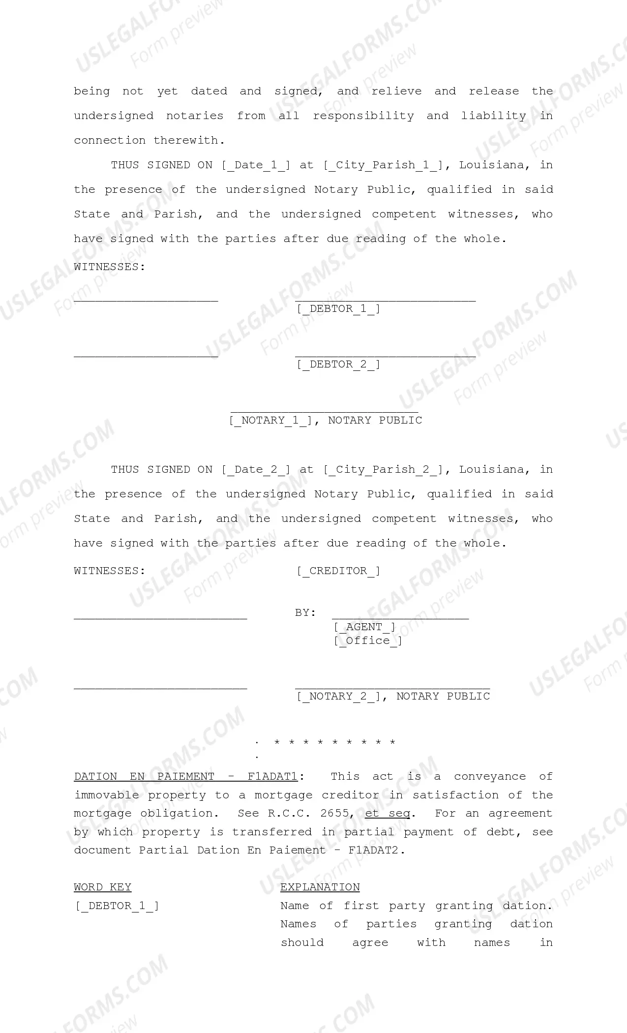 Preview Dation En Paiement on Mortgage Loan Obligation