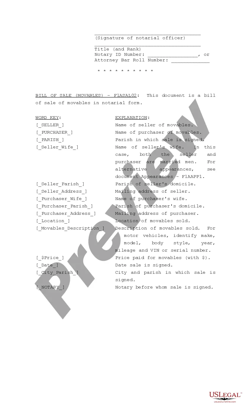 Preview Bill of Sale for Movables