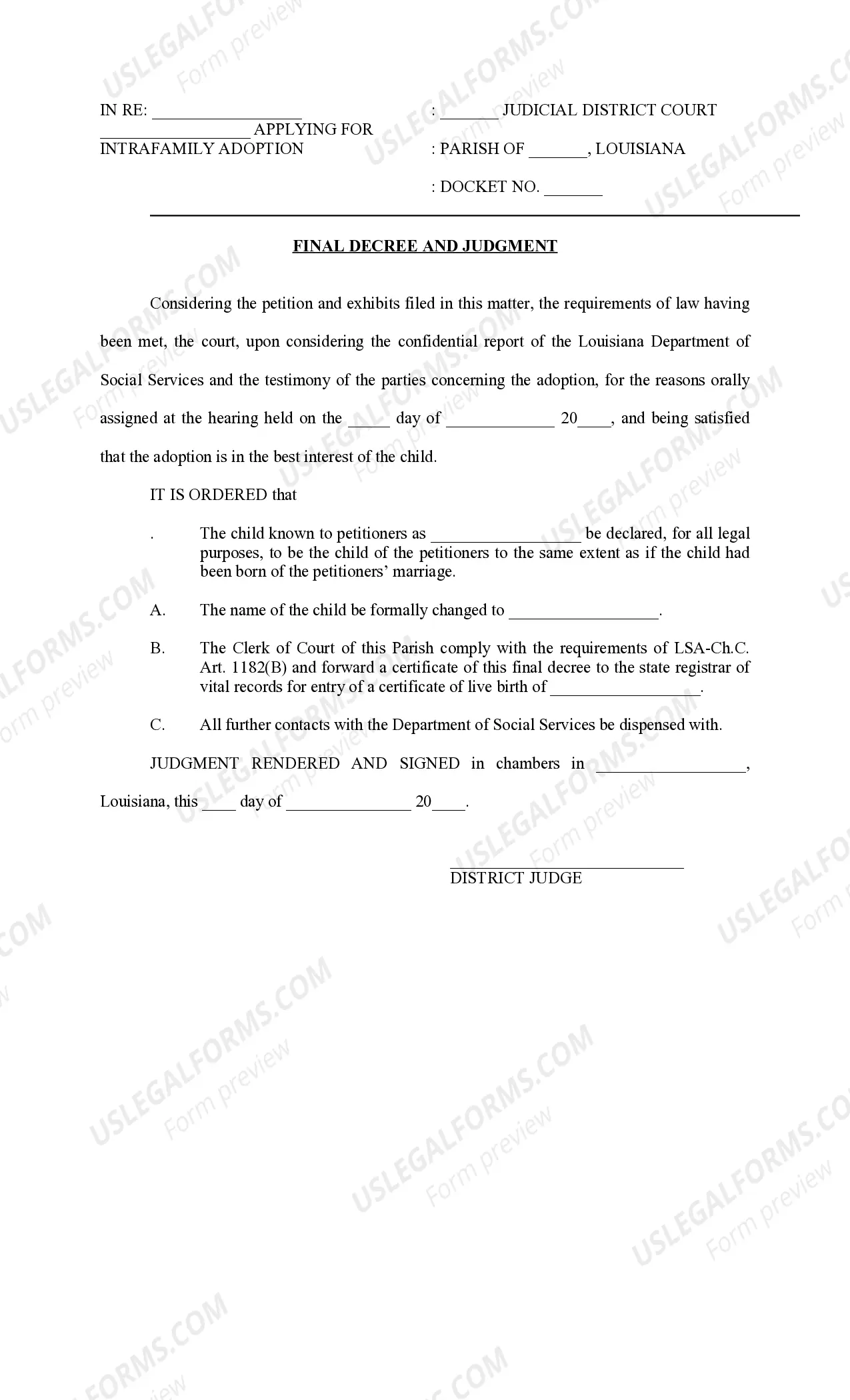 Preview Petition for Intrafamily Adoption