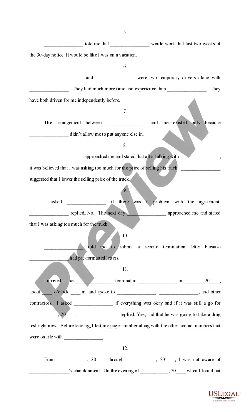 Preview Affidavit of Material Facts