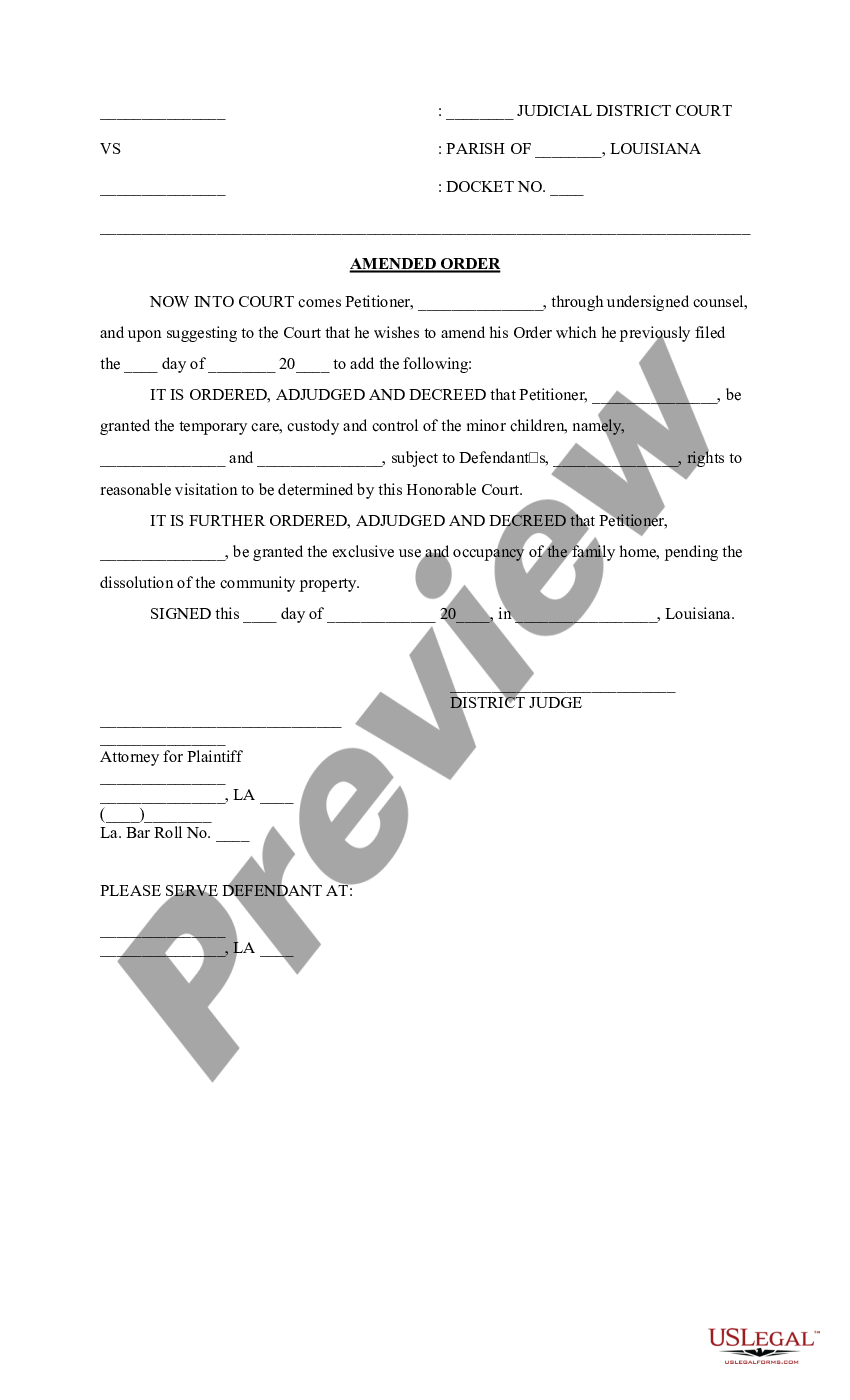 shreveport-louisiana-amended-order-of-custody-us-legal-forms